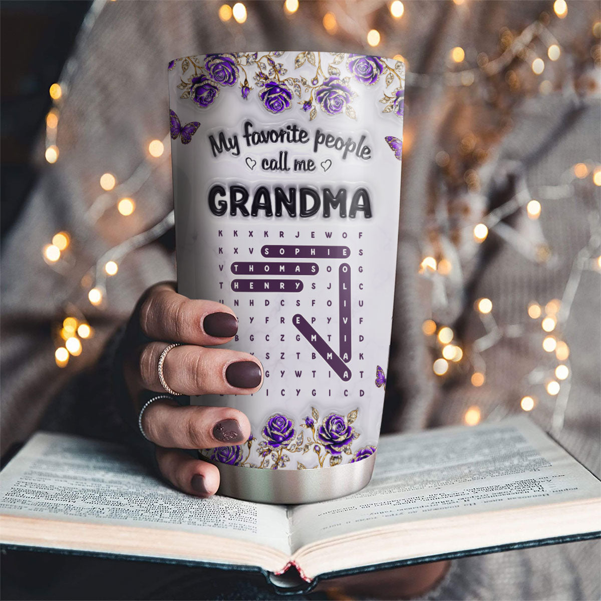 Custom Mother's Day Birthday Gifts For Grandma • Grandma Favorite People Word Search Puzzle - Personalized 3D Effect Tumbler