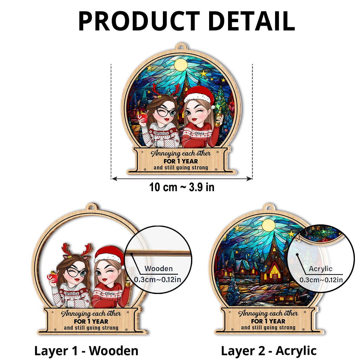 Custom Friendship Christmas Ornament, Best Friend Gift •  Annoying Each Other - Personalized Suncatcher Ornament