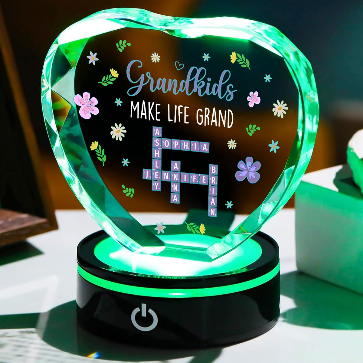 Grandkids Make Life Grand Crossword - Personalized Crystal Led Light