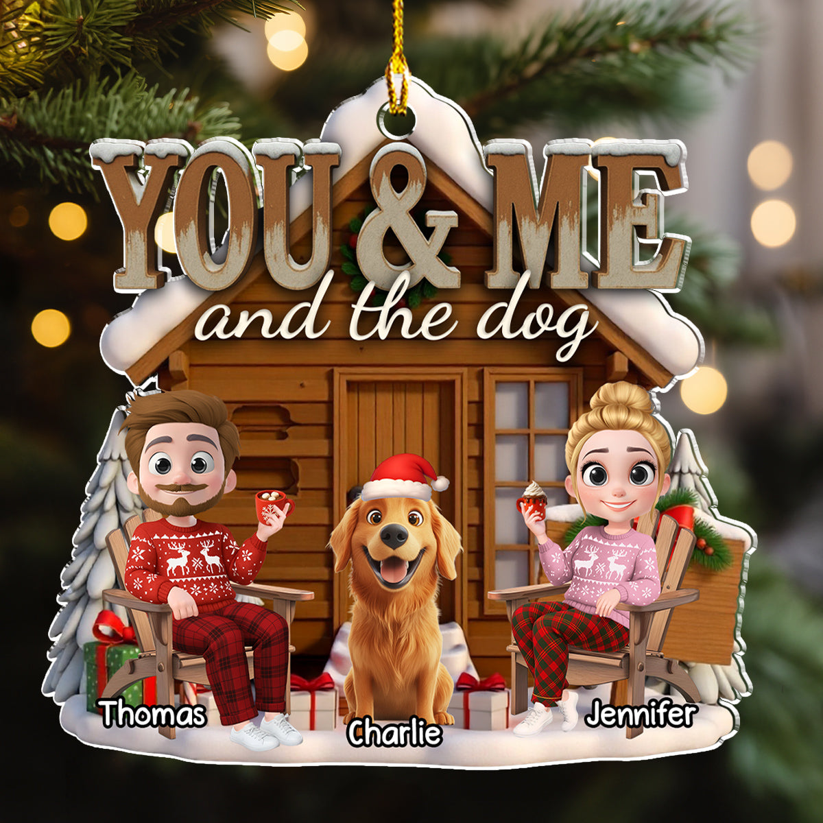 Custom Couple Christmas Ornament, Anniversary Gift •  You Me And Our Pup - Personalized Acrylic Ornament