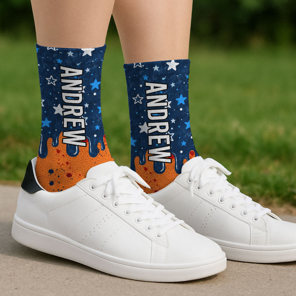 Custom Name Football Fan Footwear, Game Day Christmas Gift • Life Is Better With Sports - Personalized Crew Socks