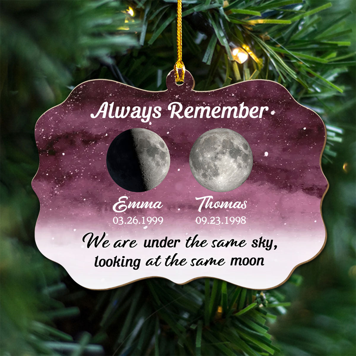 Custom Family Ornament, Christmas Gift for Family Members •  Looking At The Same Moon - Personalized Wood Ornament