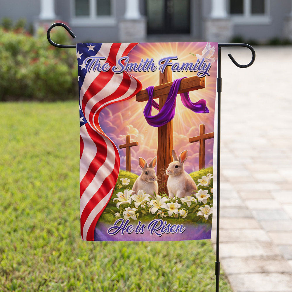 He Is Risen Easter Cross - Personalized Flag