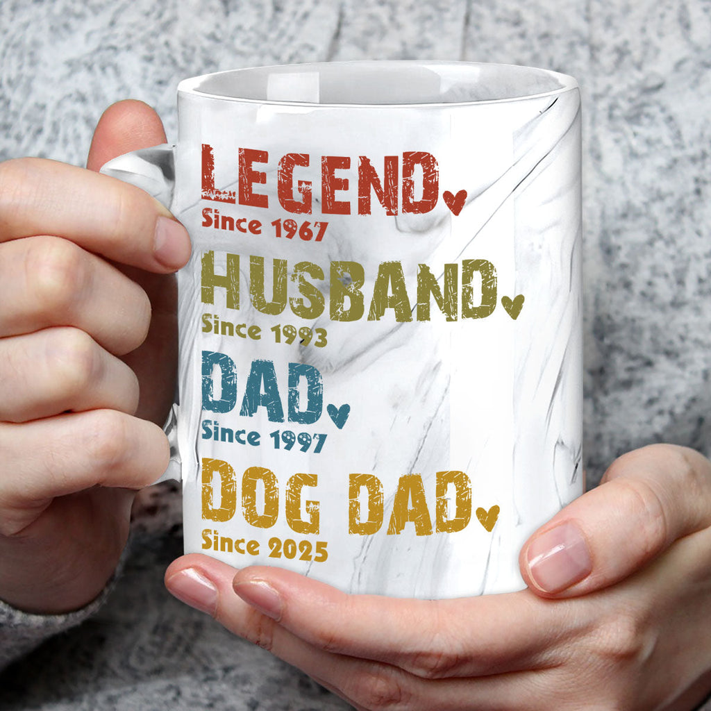Custom Father's Day, Special Gift for Dad & Grandpa • Legend, Husband, Dad, Grandpa - Personalized Grey Marble Mug