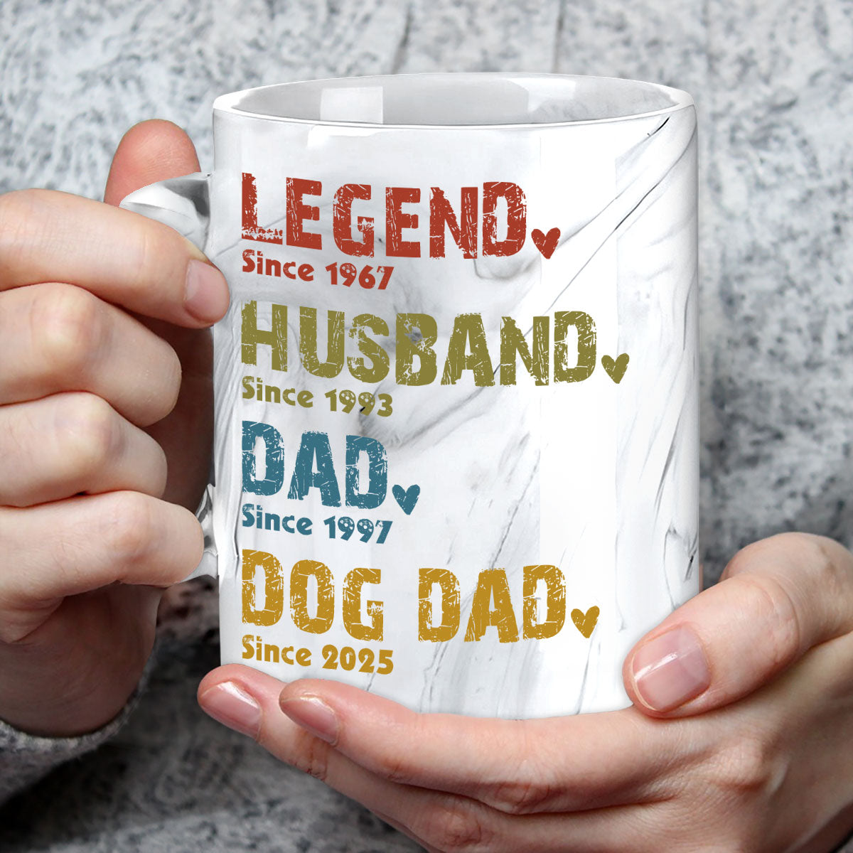 Custom Father's Day, Special Gift for Dad & Grandpa • Legend, Husband, Dad, Grandpa - Personalized Grey Marble Mug