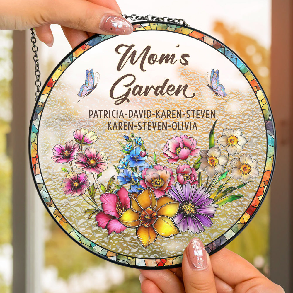 Custom Hanging Decor, Birthday Housewarming Gift • Mimi Garden Flower - Personalized Window Hanging Suncatcher