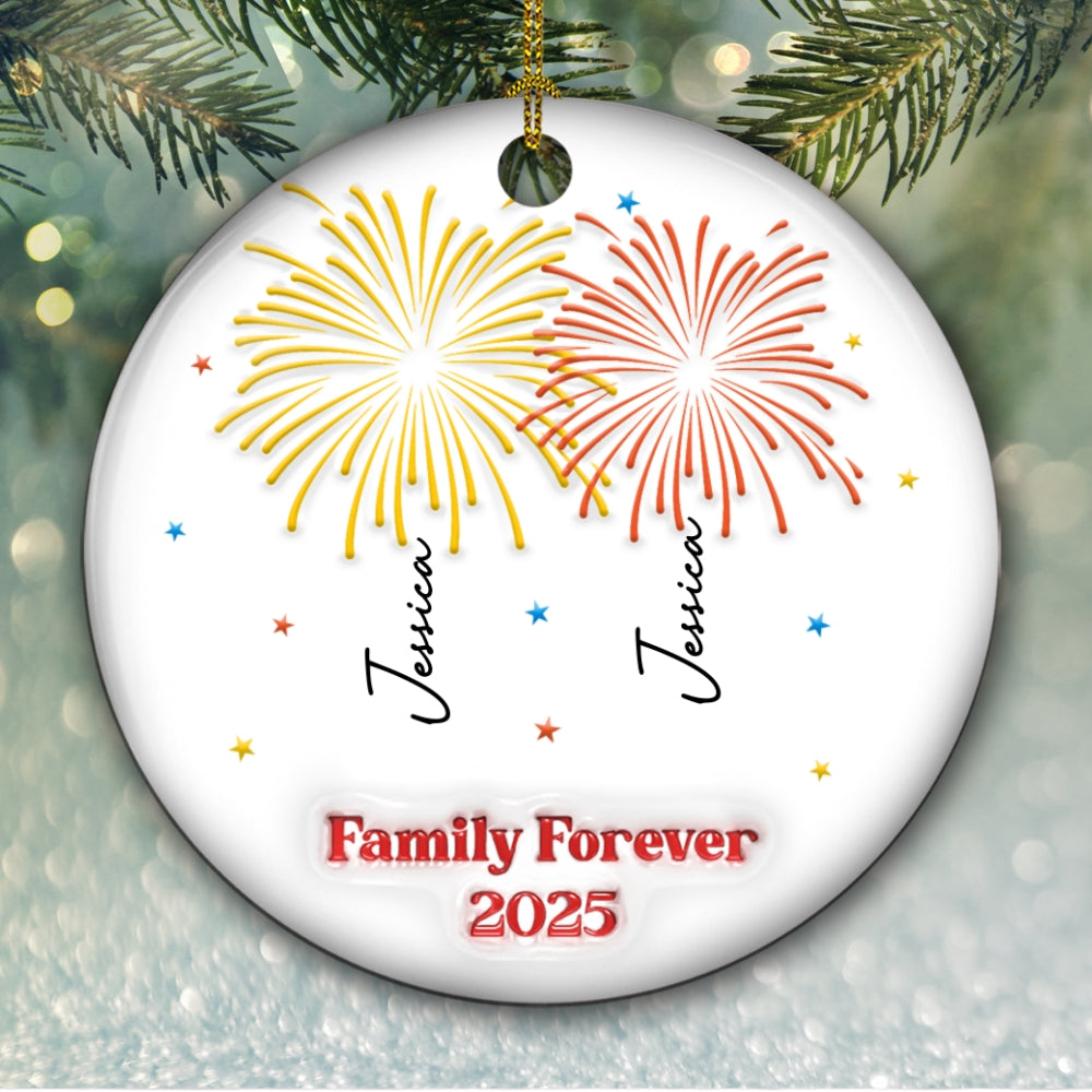 Custom Family Ornament, Christmas Gift for Family Members •  Firework Family Christmas 2025 - Personalized 3D Inflated Effect Ceramic Ornament
