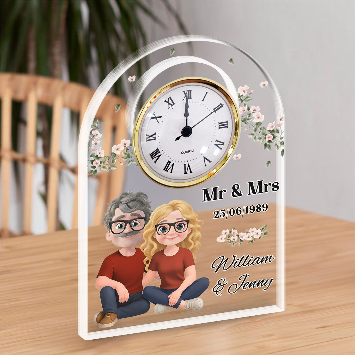 Custom Couple's Decor, Anniversary & Wedding Gift • Mr And Mrs - Personalized Acrylic Desk Clock Plaque