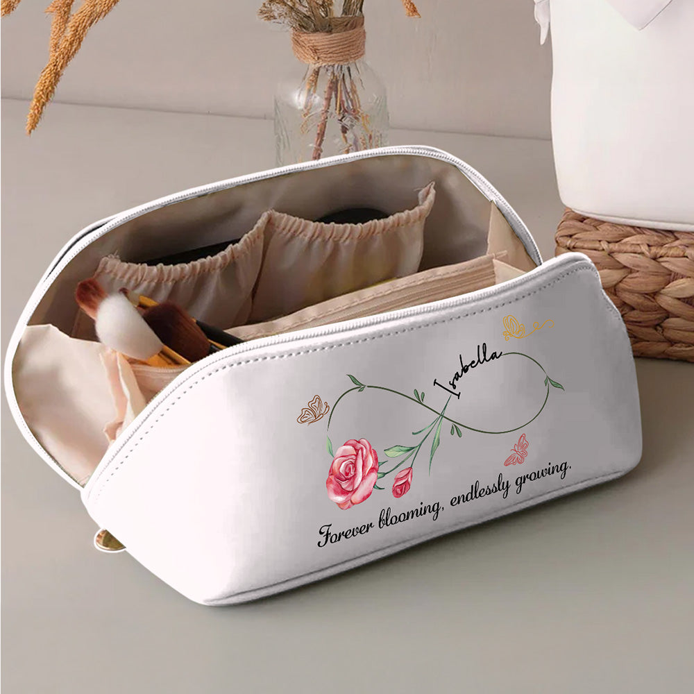 Forever Blooming, Endlessly Growing - Personalized Leather Makeup Bag