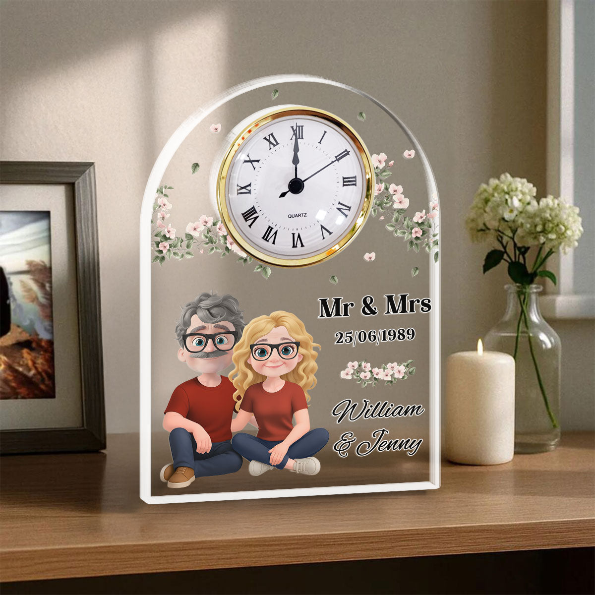 Custom Couple's Decor, Anniversary & Wedding Gift • Mr And Mrs - Personalized Acrylic Desk Clock Plaque