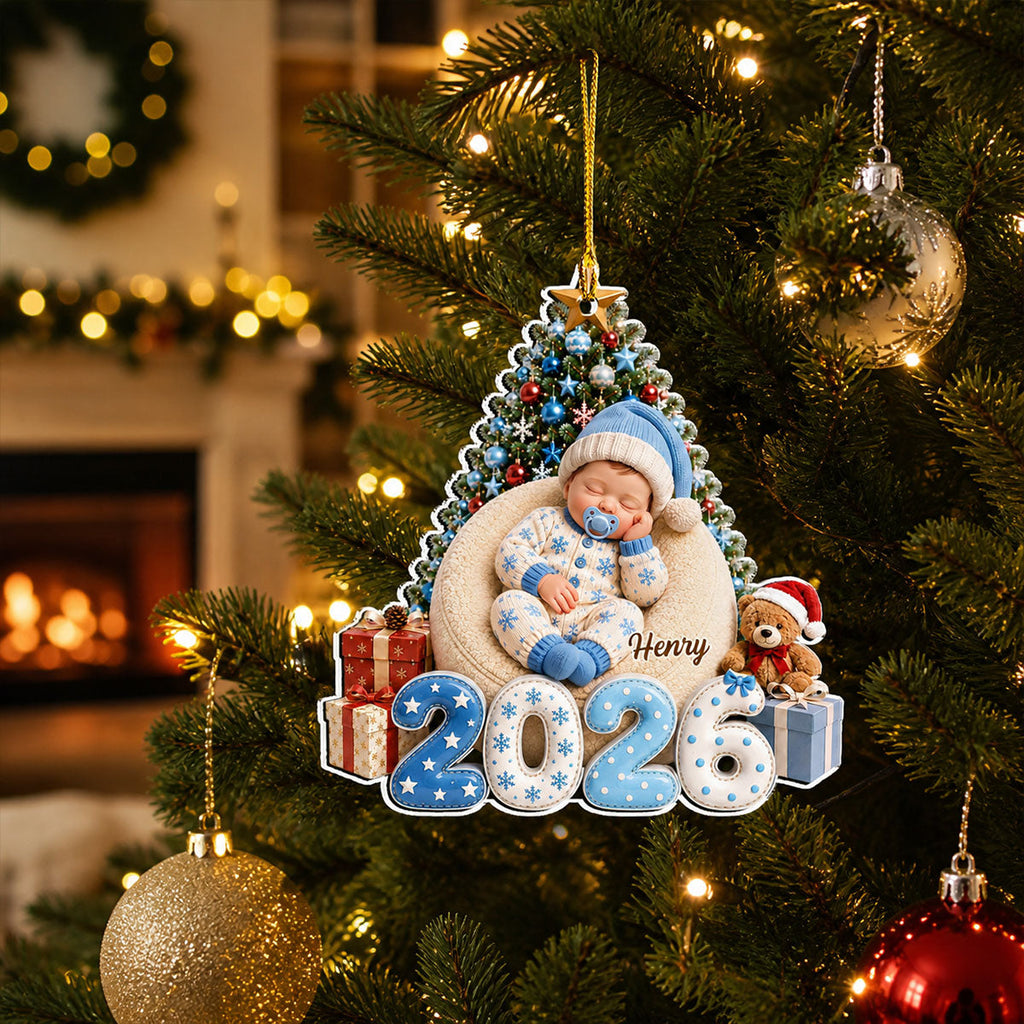 Custom Family First Christmas Ornament •  Angel Sleeping - Personalized Acrylic Ornament