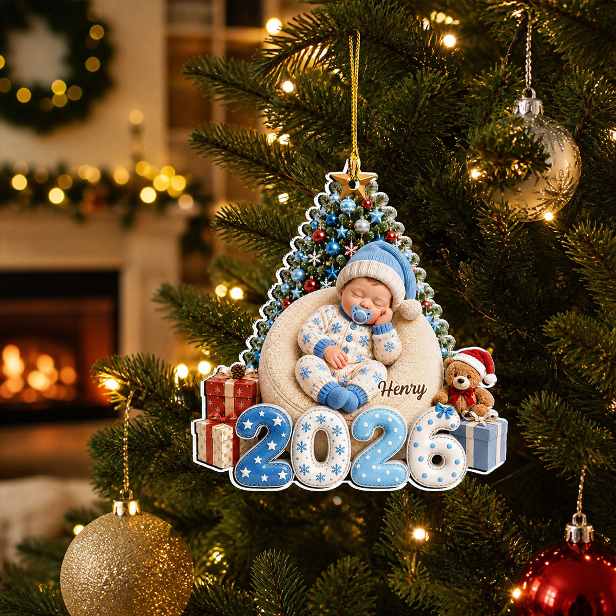 Custom Family First Christmas Ornament •  Angel Sleeping - Personalized Acrylic Ornament