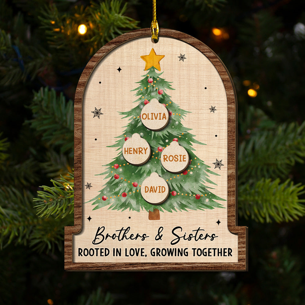 Custom Brothers & Sisters Christmas Ornament •  Siblings Rooted Deep In Love - Personalized 2-layered Wood Ornament