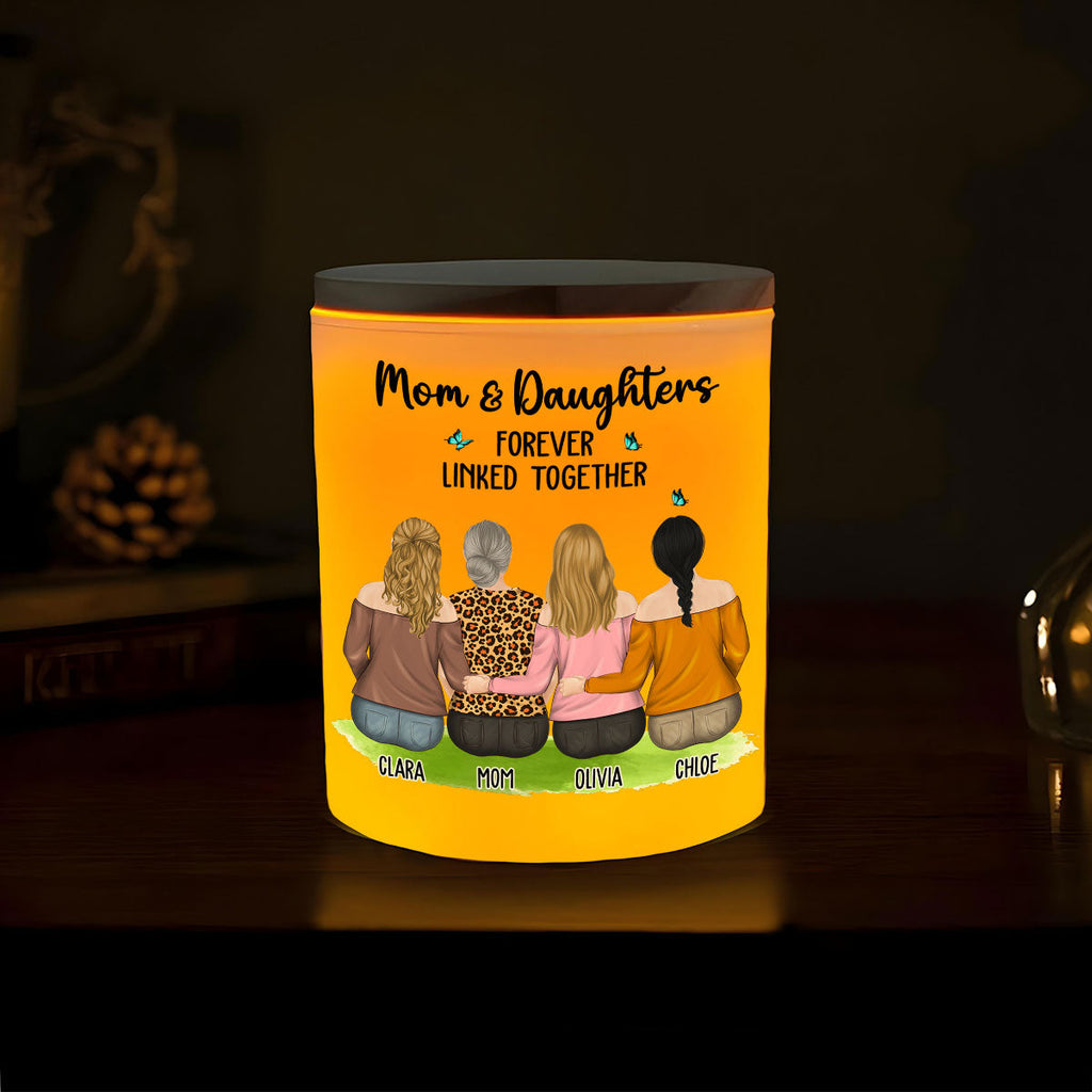 Mom And Children Forever Linked Together - Personalized Glass Jar With LED Candle