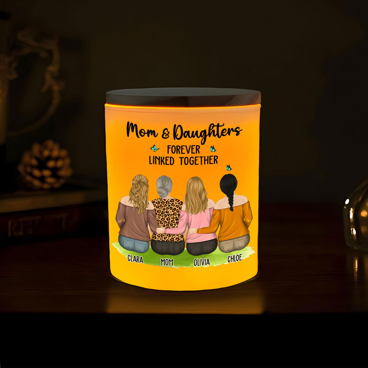 Mom And Children Forever Linked Together - Personalized Glass Jar With LED Candle