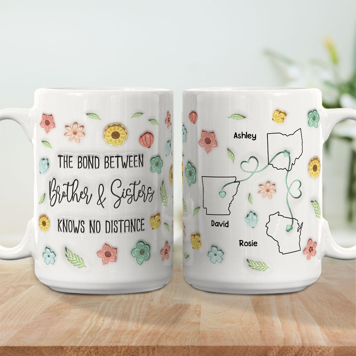Custom Christmas & Birthday Gift for Brother & Sister • Miles Apart But Forever Connected - Personalized 3D Inflated Effect Coffee Mug
