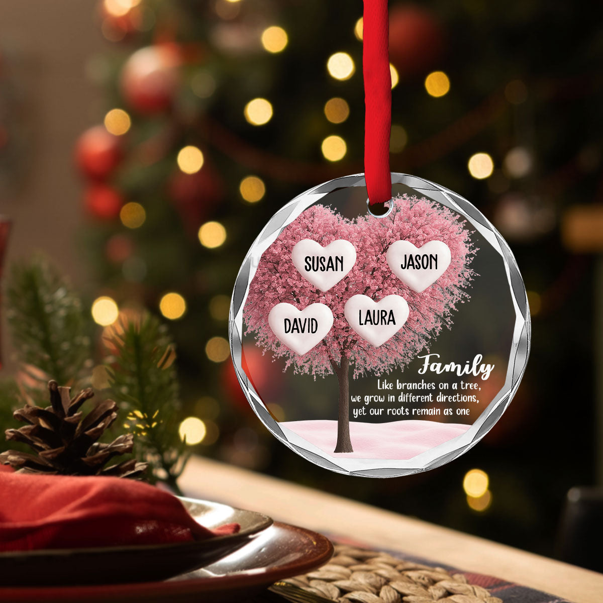 Custom Family Ornament, Christmas Gift for Family Members •  Family Roots Remain As One - Personalized Glass Ornament