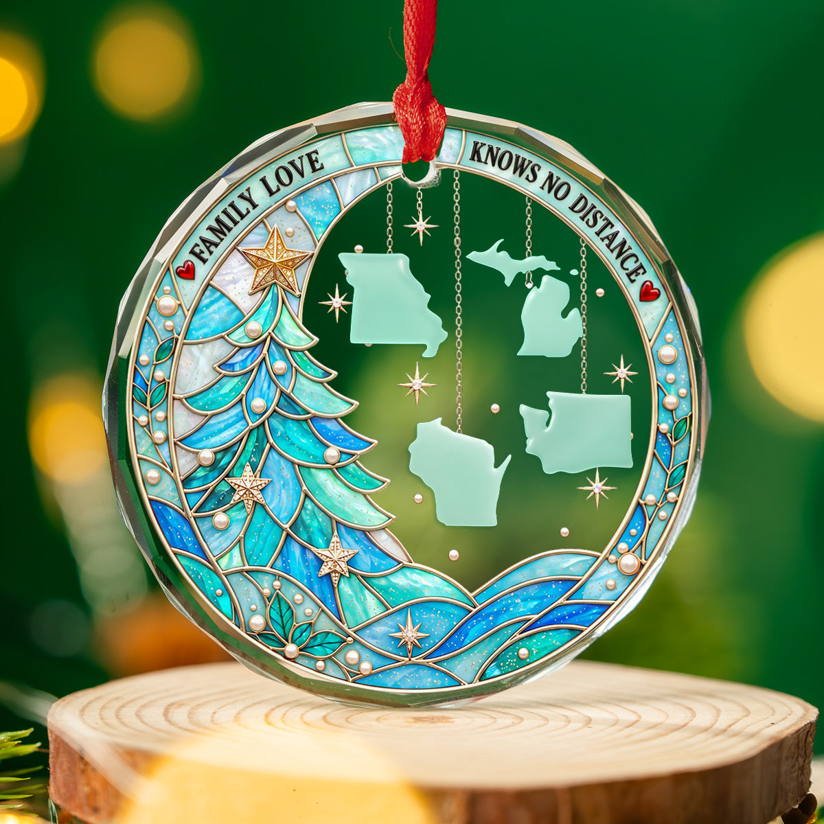 Custom Family Christmas Ornament for Long Distance Families •  Love Knows No Distance - Personalized Glass Ornament