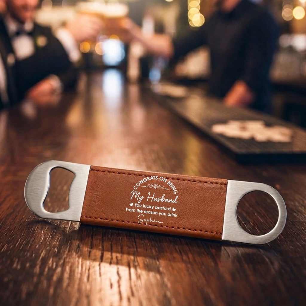 You Lucky Bastard - Personalized Leather Bottle Opener