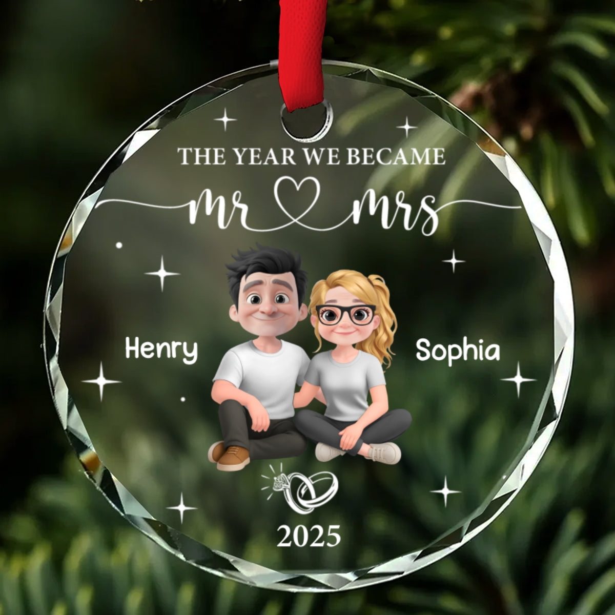 Custom Keepsake Christmas Ornament •  Happily Ever After Begins - Personalized Glass Ornament