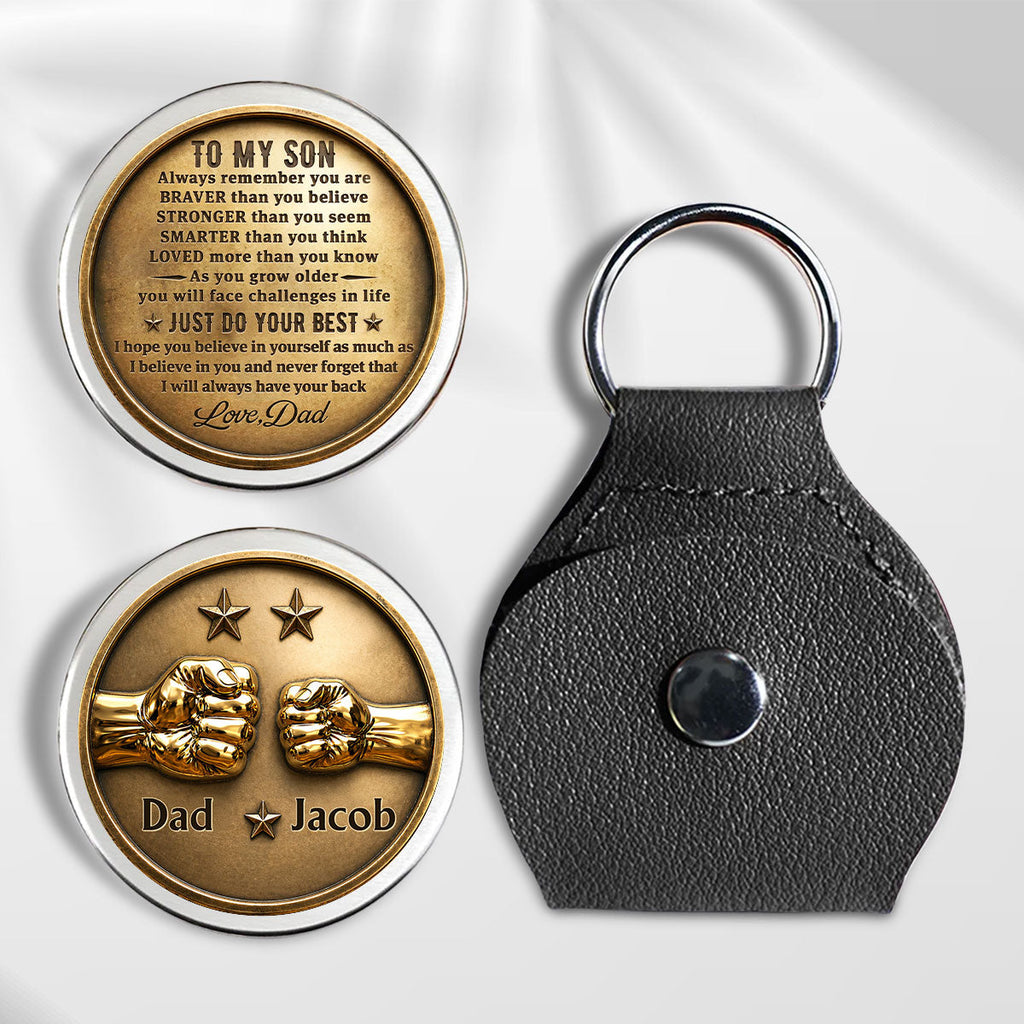 Custom Son Coin Keychain, Father's Day Birthday Gifts • Just Do Your Best My Son - Personalized 3D Effect Pocket Hug
