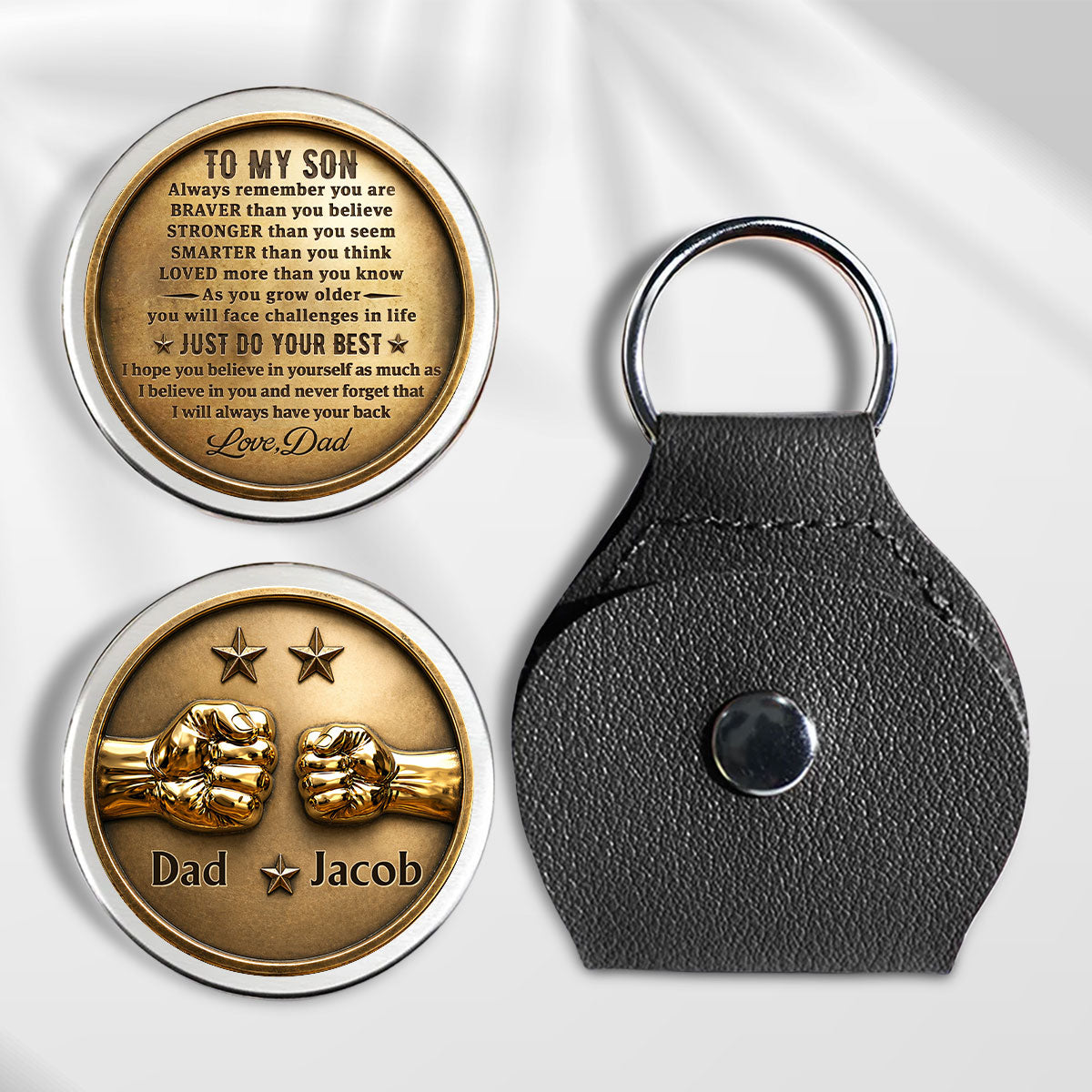 Custom Son Coin Keychain, Father's Day Birthday Gifts • Just Do Your Best My Son - Personalized 3D Effect Pocket Hug