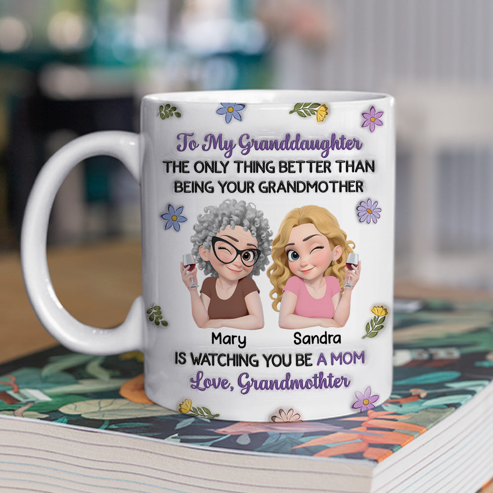 Custom Christmas & Birthday Gift for Granddaughter • Linked Together Granddaughter Cartoon - Personalized 3D Inflated Effect Mug