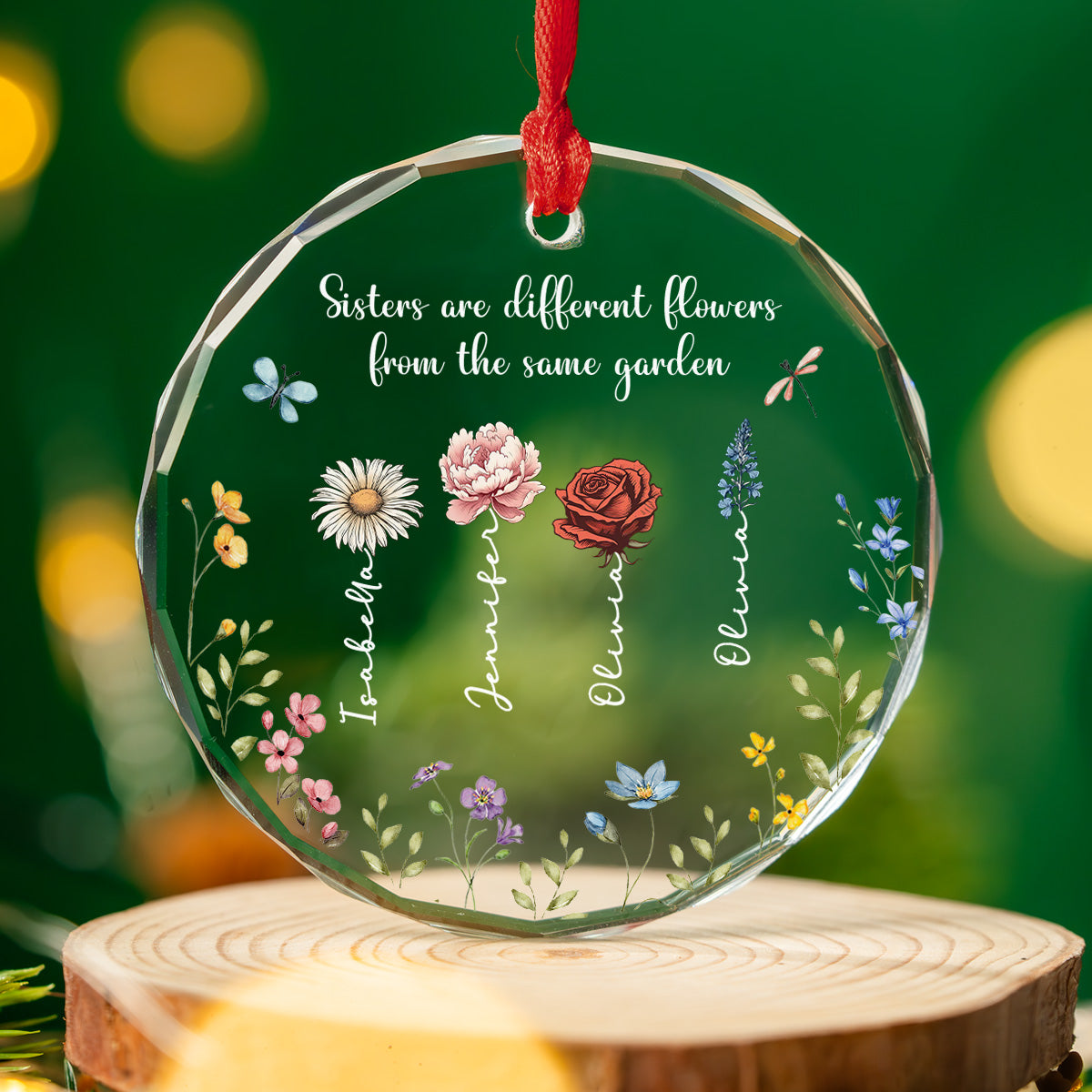 Custom Family Ornament, Christmas Gift for Family Members •  Siblings Are Different Flowers From The Same Garden - Personalized Glass Ornament