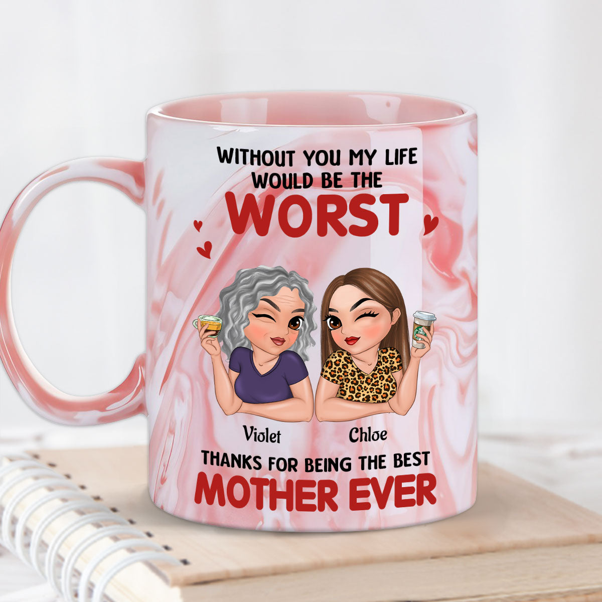 Custom Mother's Day Gift for Mom & Grandma • Best Mom Ever - Personalized Pink Marble Mug