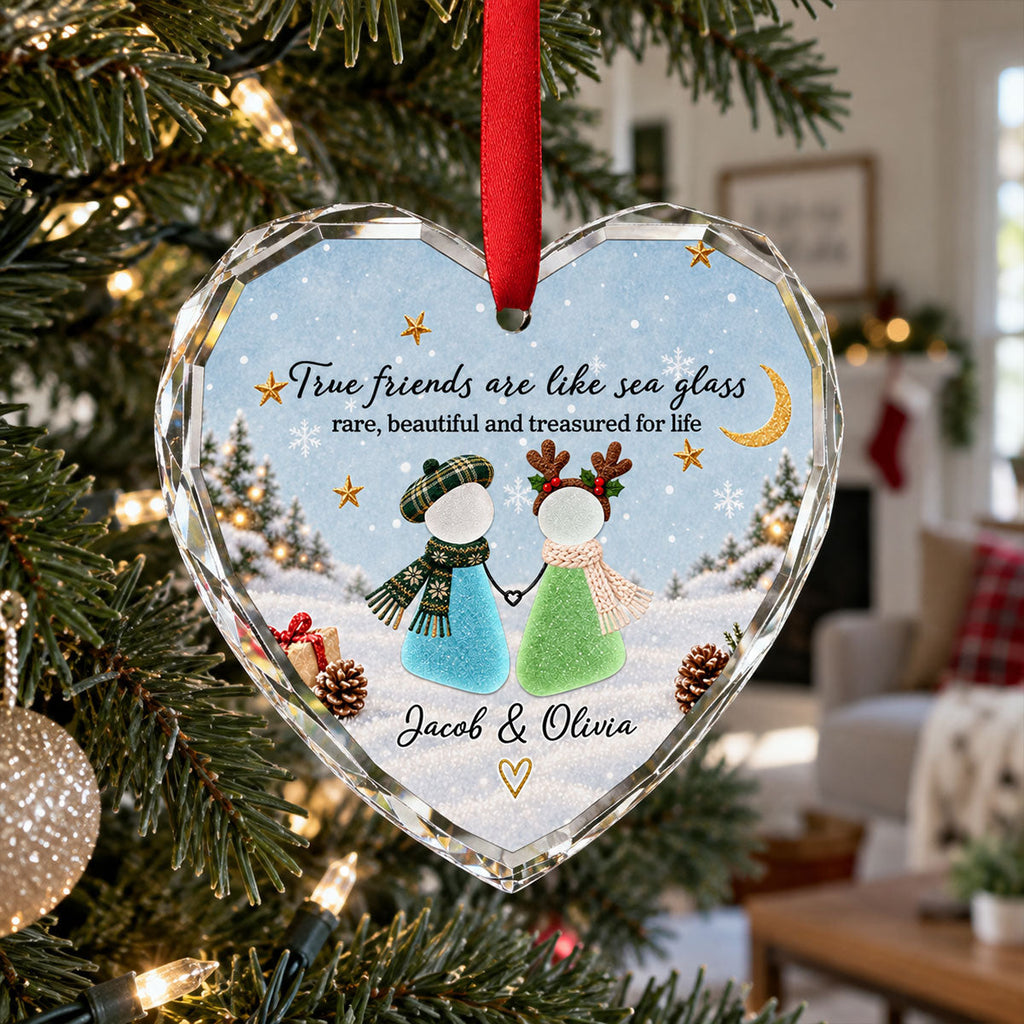 Custom Sister Christmas Ornament •  True Friends Are Like Sea Glass - Personalized Glass Ornament