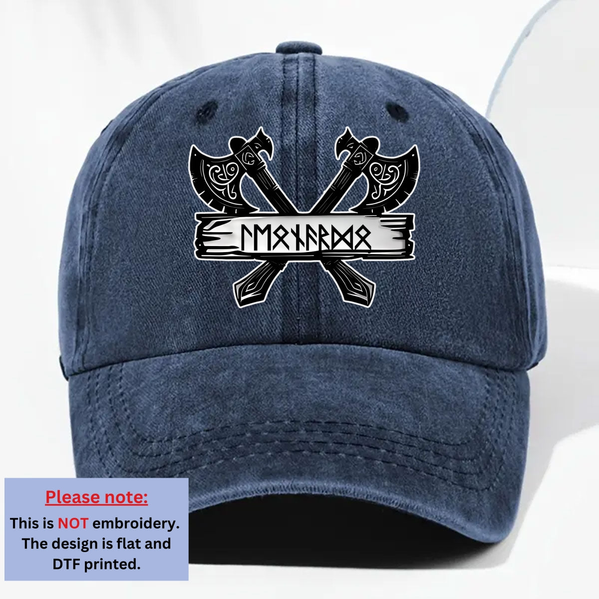 Name In Viking Runes - Personalized Vintage Washed Denim Cap
