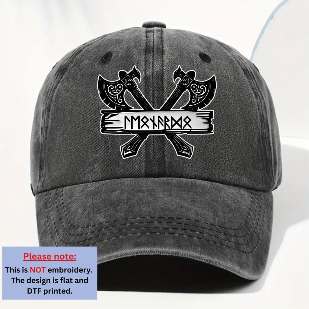 Name In Viking Runes - Personalized Vintage Washed Denim Cap