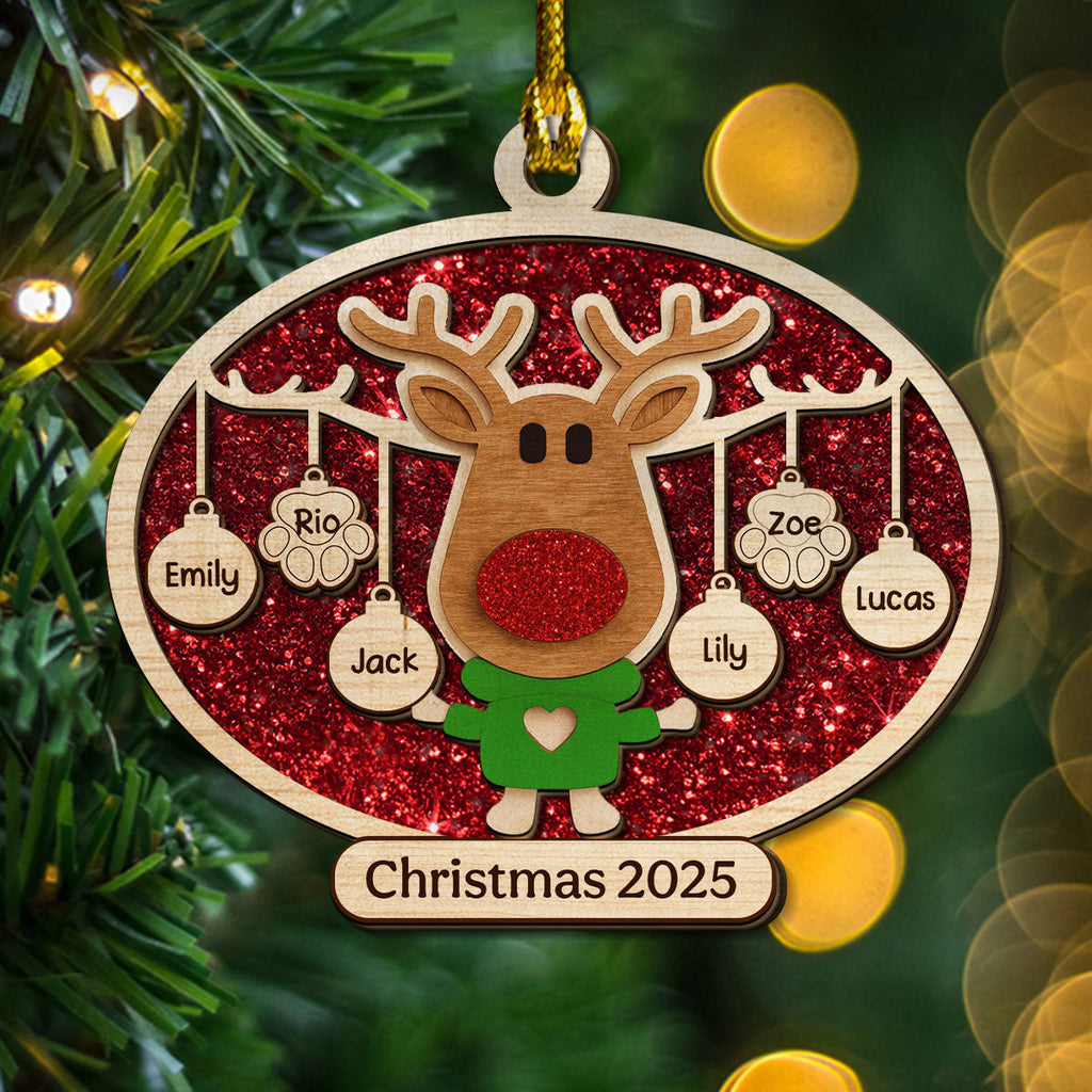 Custom Family Ornament, Christmas Gift for Family Members •  Christmas Reindeer Family Forever - Personalized 2-layered Wood Ornament