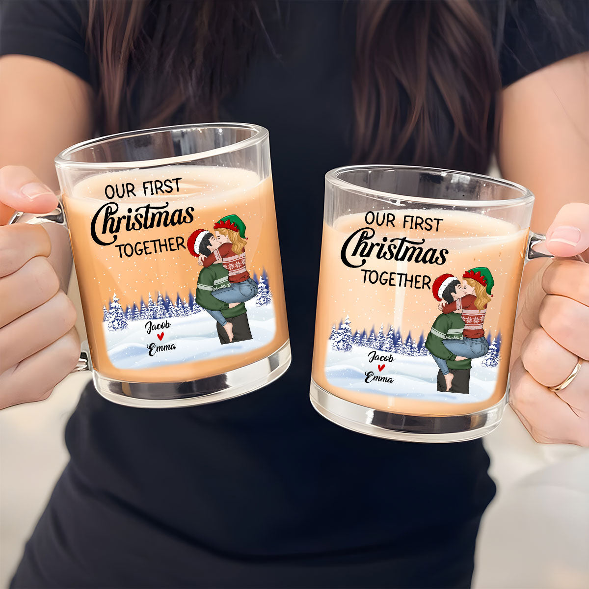 Custom Anniversary Keepsake Gifts For Couple • Our First Christmas - Personalized Glass Mug