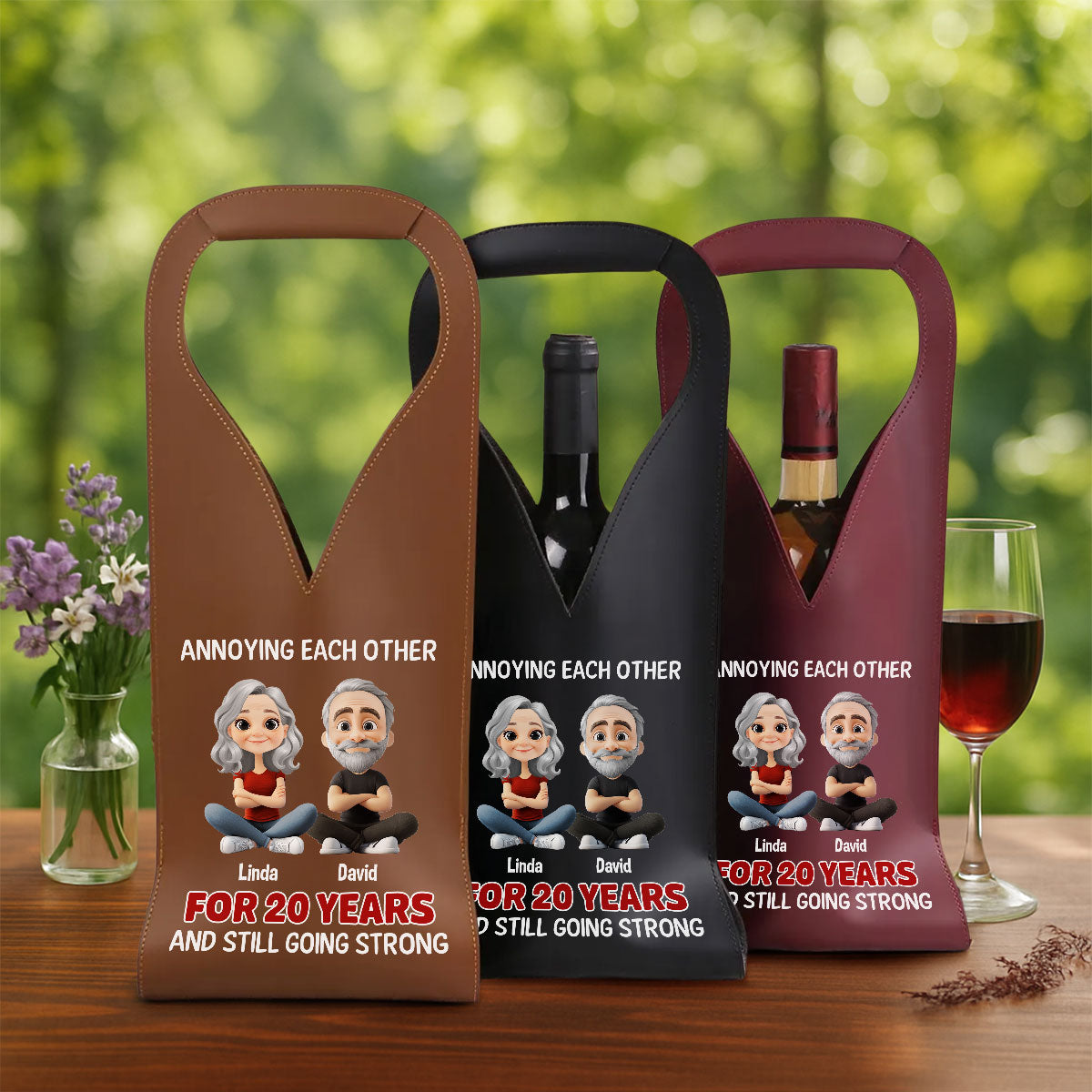 Annoying Each Other Since Day One - Personalized Leather Wine Bag