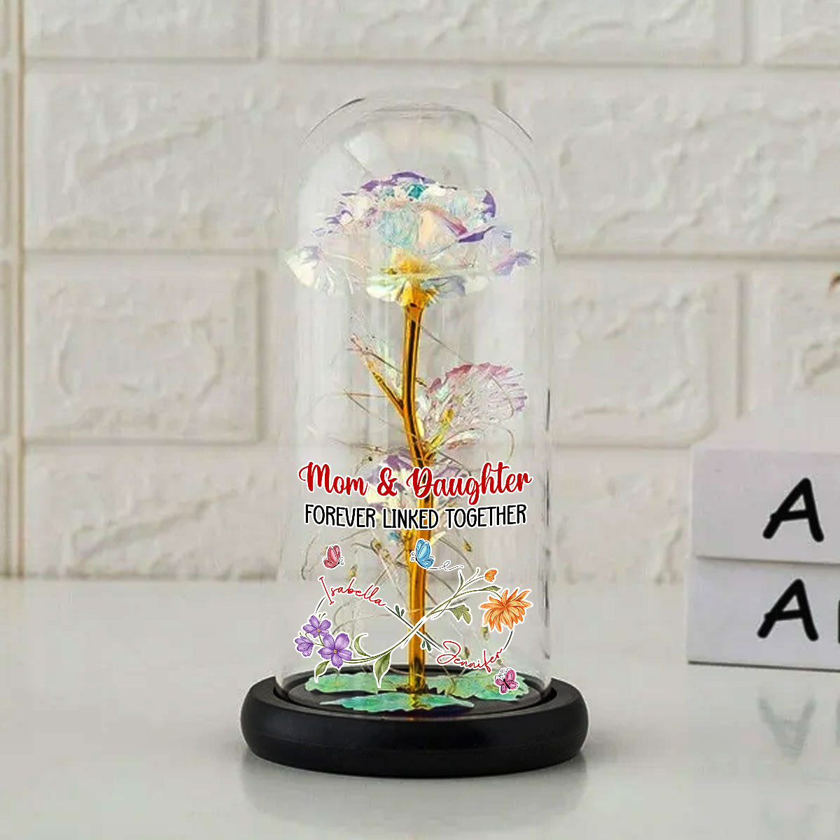 Mom And Daughter Forever Linked Together - Personalized Sparkly Rose