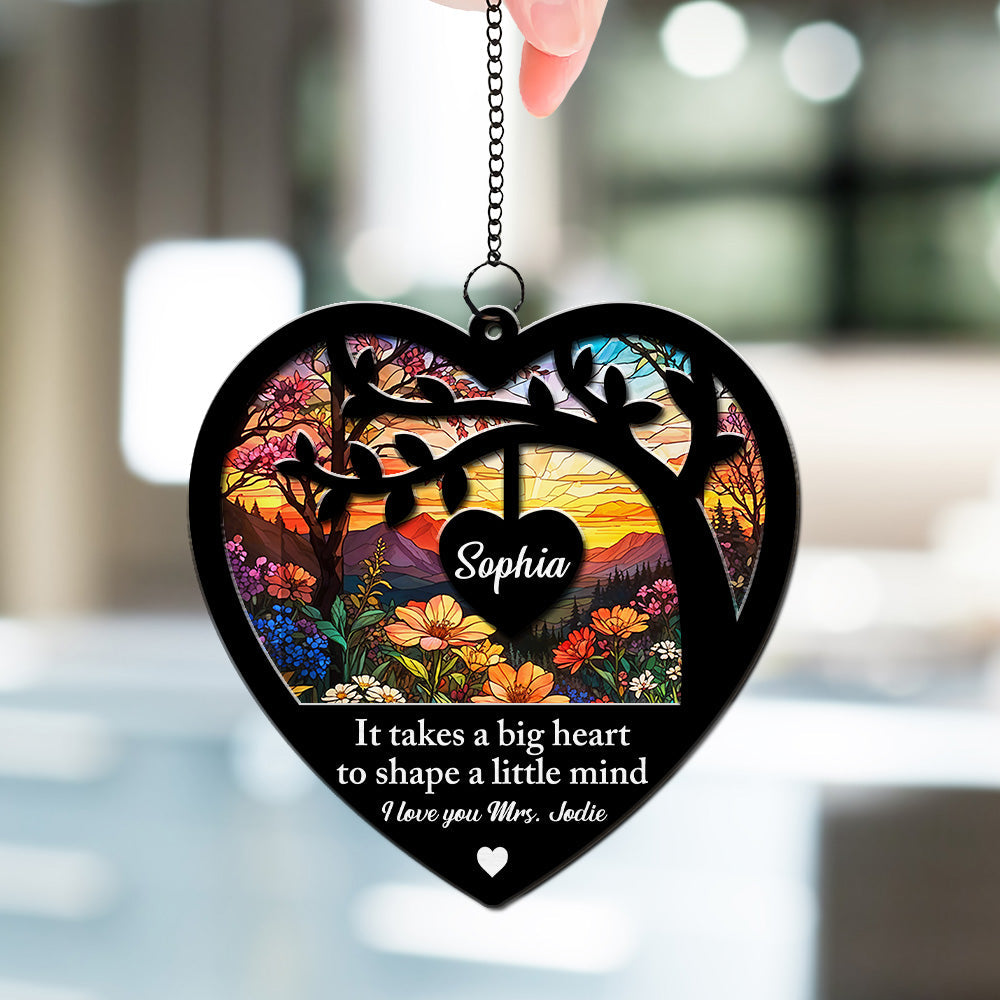 Custom Name Hanging Decor, Birthday Housewarming Gift • Your Big Heart Shapes Our World - Personalized Suncatcher
