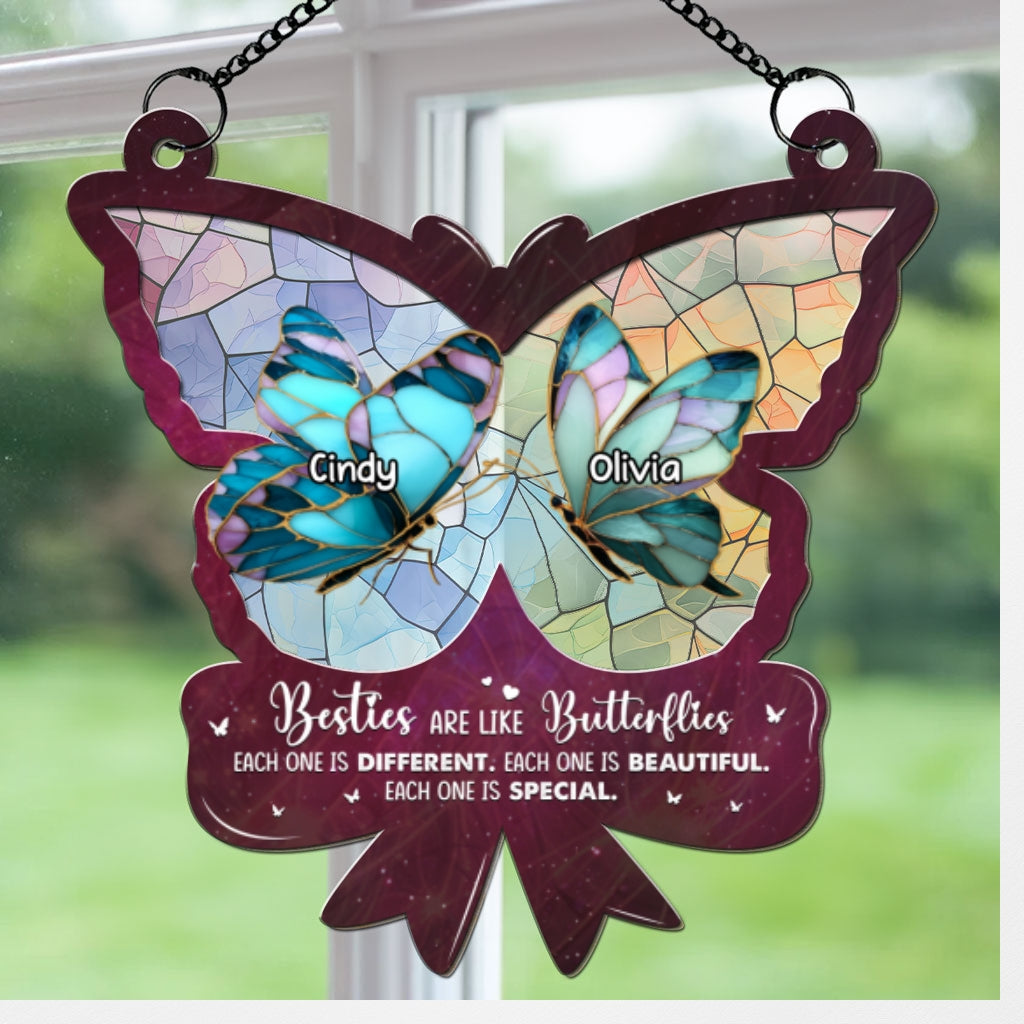 Custom Best Friend Hanging Decor, Friendship Birthday Gifts • Butterflies - Personalized Suncatcher