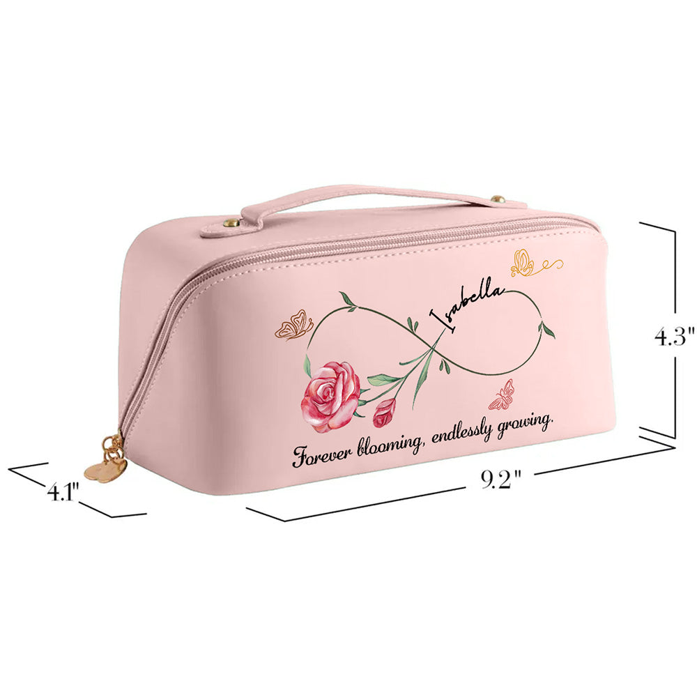 Forever Blooming, Endlessly Growing - Personalized Leather Makeup Bag