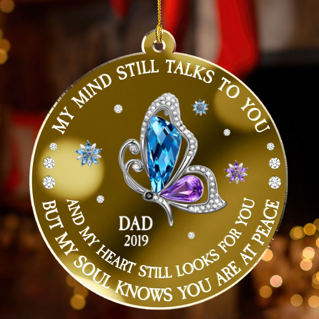 Custom Memorial Christmas Ornament, Sympathy Keepsake •  My Soul Knows You Are At Peace - Personalized Mirrored Acrylic Ornament