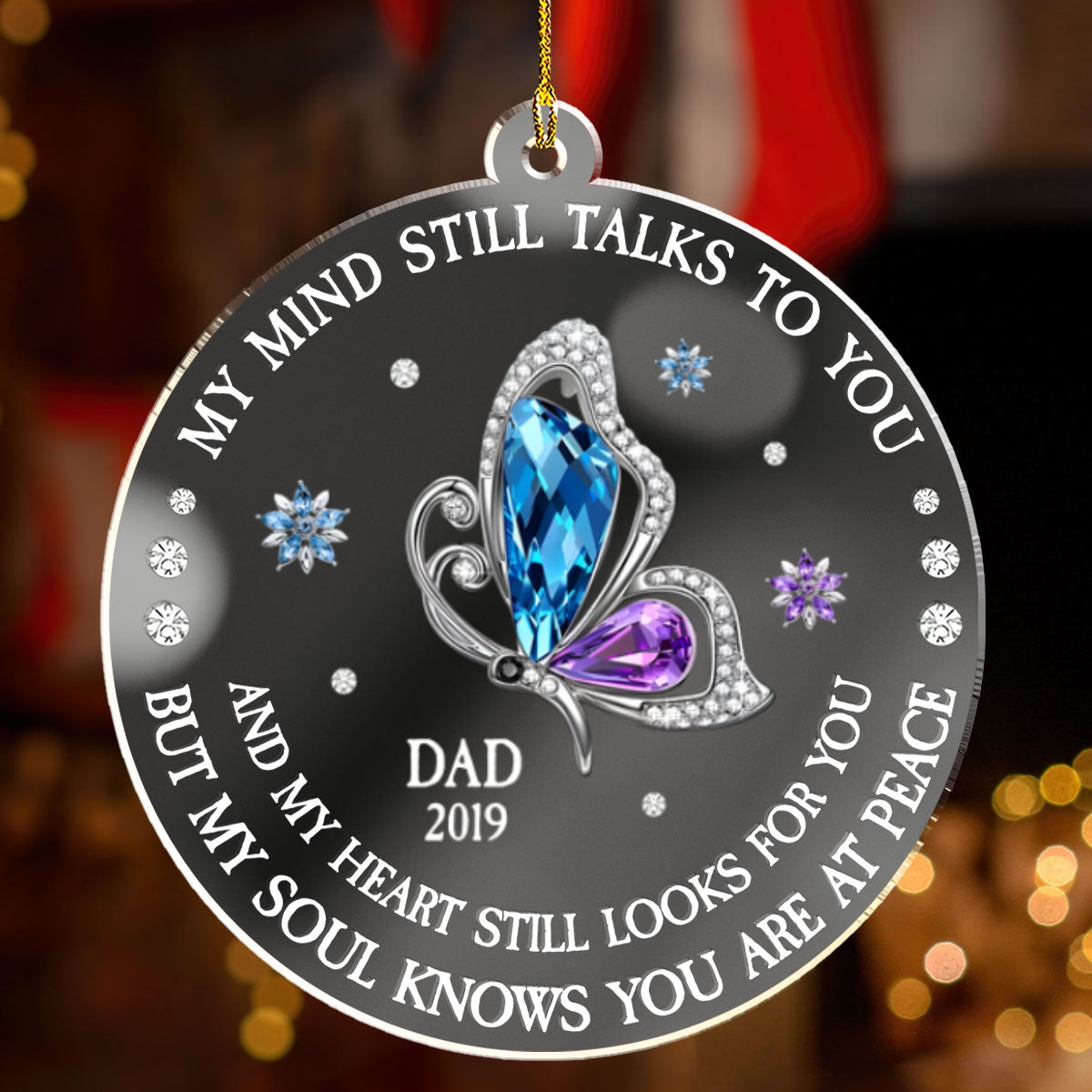 Custom Memorial Christmas Ornament, Sympathy Keepsake •  My Soul Knows You Are At Peace - Personalized Mirrored Acrylic Ornament