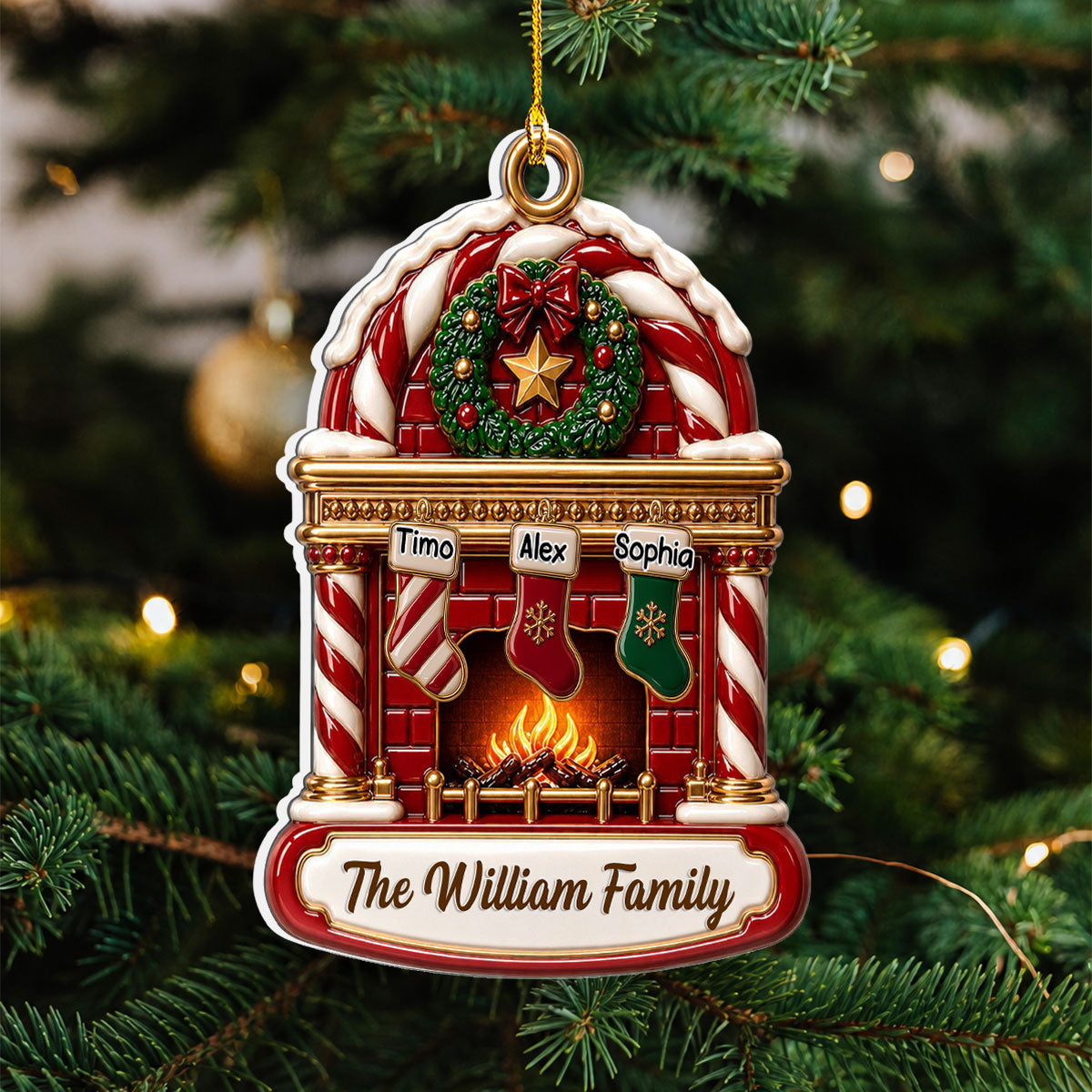 Custom Family Ornament, Christmas Gift for Family Members •  Family Fireplace - Personalized 3D White Acrylic Ornament