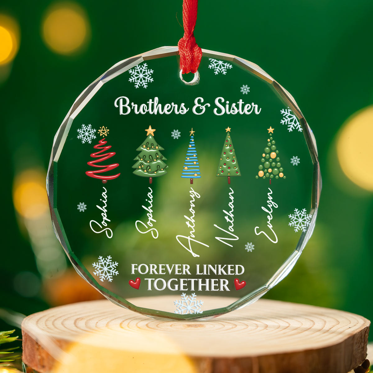 Custom Brothers & Sisters Christmas Ornament •  When Siblings Go to Therapy Together - Personalized Glass Ornament