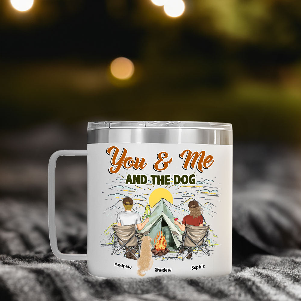 You And Me And Our Lovely Dogs - Personalized 14oz Stainless Steel Tumbler With Handle