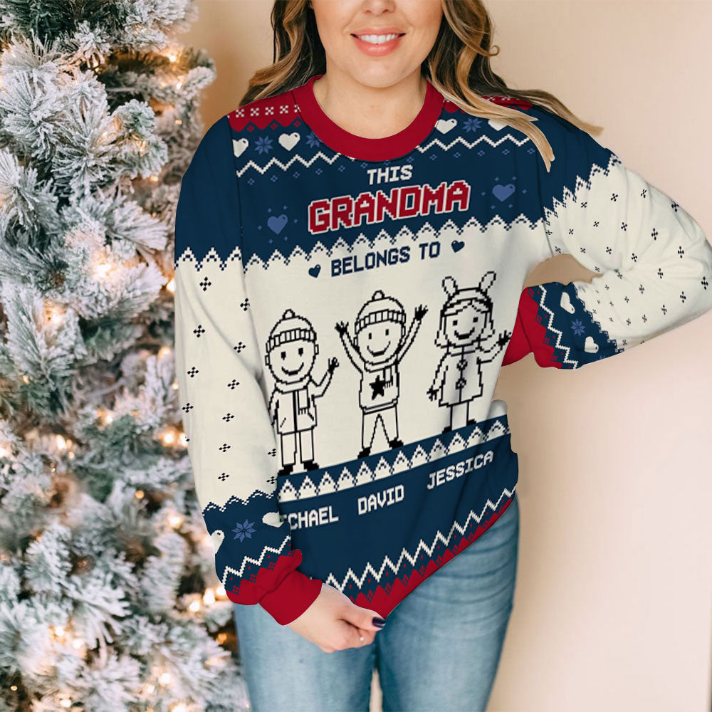 Custom Grandma Christmas Sweatshirt, Gift for Mothers • This Grandma Mom Belongs To - Personalized All-Over-Print Sweatshirt