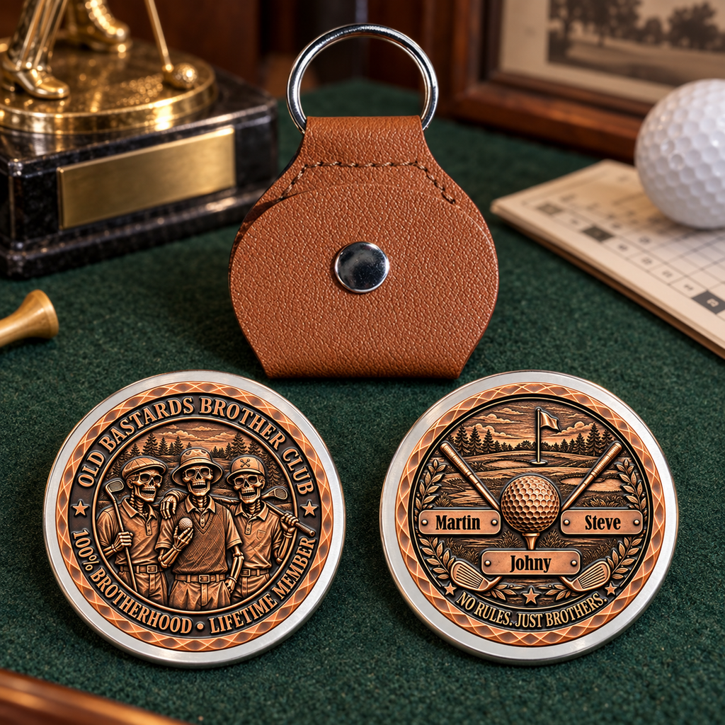 Custom Besties Coin Keychain, Friendship Birthday Gifts • Born To Golf Together Forever - Personalized 3D Printing Pocket Hug