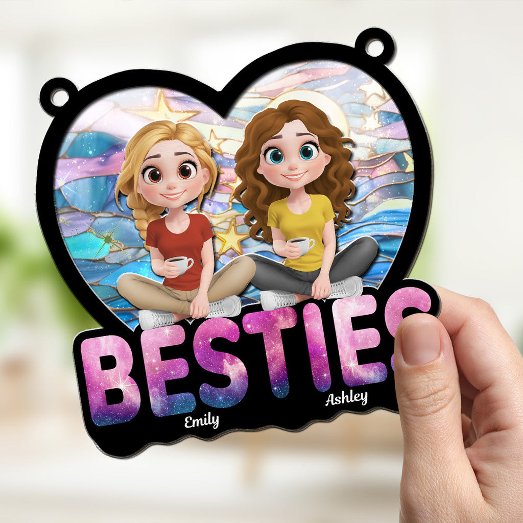 Custom Best Friend Hanging Decor, Friendship Birthday Gifts • Stars And Moon - Personalized Suncatcher