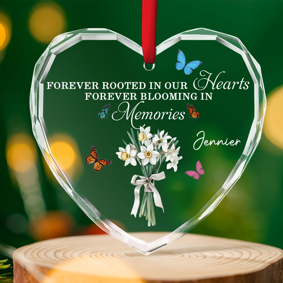 Custom Memorial Christmas Ornament, Sympathy Keepsake •  Your Memory Will Forever Bloom - Personalized Glass Ornament