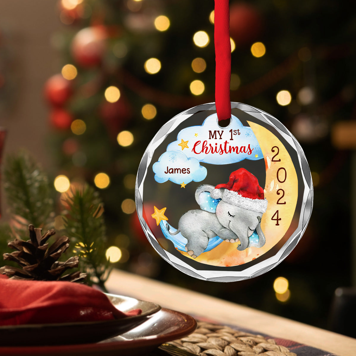 Custom Baby First Christmas Ornament for New Parents •  1st Christmas Of Baby - Personalized Glass Ornament