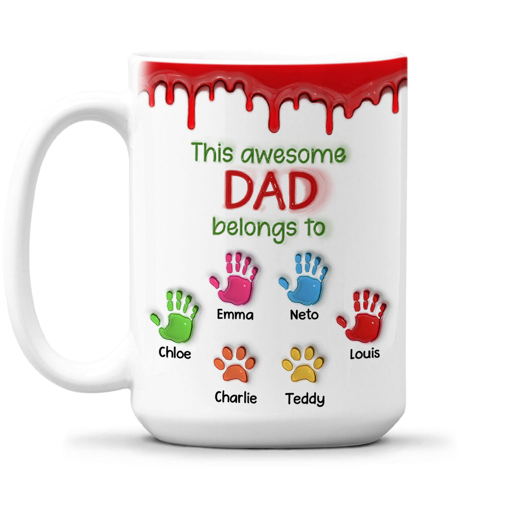 Custom Christmas & Birthday Keepsake Gift • This Awesome Dad Belongs To Us - Personalized 3D Inflated Effect Mug